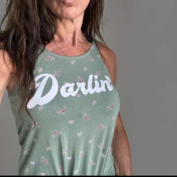 Y2k Vintage Tank Top size S Levis Denizen Green Darlin Tie Front Floral Western - Picture 2 of 6